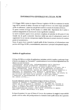 INFORMATIVA GENERALE SUL D.Los. 81/08