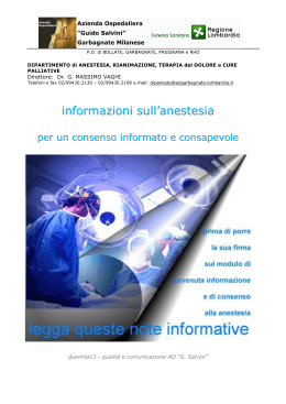 Informazioni sull`anestesia per un consenso informato e consapevole.