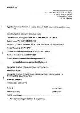 MODULO &ldquo;A&rdquo; PROVINCIA DI COSENZA SETTORE POLITICHE