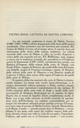 Pietro Bono, liutista di Mattia Corvino
