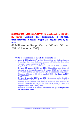 DECRETO LEGISLATIVO 6 settembre 2005, n. 206: Codice del
