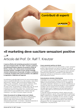 «Il marketing deve suscitare sensazioni positive ...» Articolo del Prof