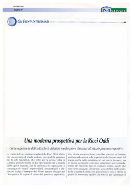 UNA MODERNA PROSPETTIVA PER LA RICCI ODDI. Come