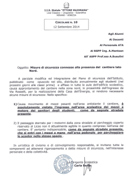 Integrazione al Piano di sicurezza dell`istituto connessa alla