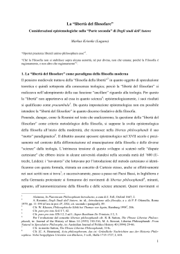 La &ldquo;libert&agrave; del filosofare&rdquo;