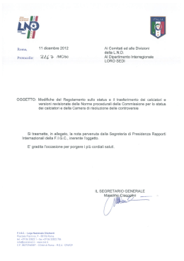 N&deg; 1 Nota L.N.D. Segret. di Pres.Rapp. Internaz. .F.I.G.C.:&rdquo;Modifiche