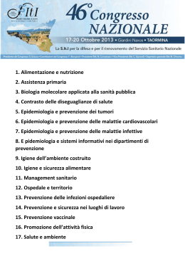 1. Alimentazione e nutrizione 2. Assistenza primaria 3. Biologia