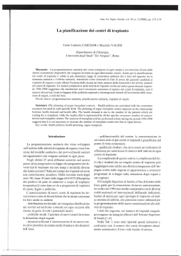 La pianiﬁcazione dei centri di trapianto