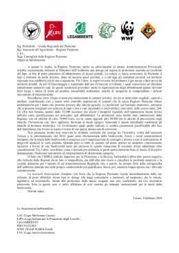 Sig. Presidente – Giunta Regionale del Piemonte Sig