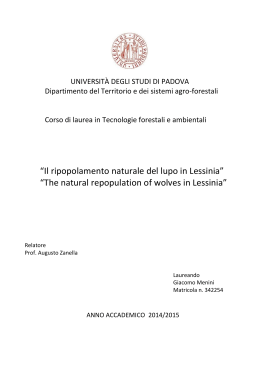 &ldquo;Il ripopolamento naturale del lupo in Lessinia&rdquo; &ldquo;The natural