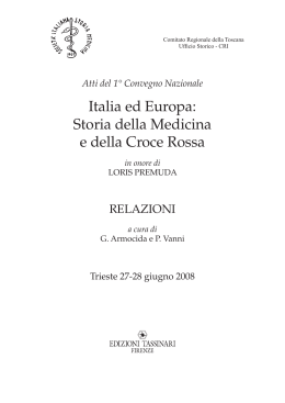 “1° Convegno Nazionale Italia ed Europa: Storia della medicina e