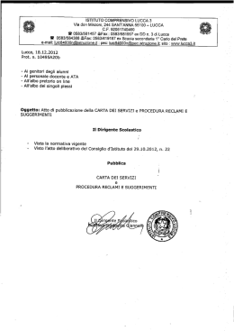Atto di pubblicazione della carta dei servizi e procedura reclami