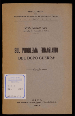 SUL PROBLEMA flNANZIARIO DEL DOPO GUERRA