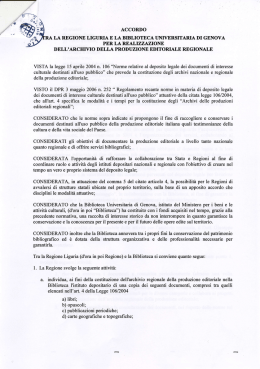 Accordo Biblioteca Universitaria e Regione Liguria in materia di