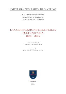 la codificazione nell`italia postunitaria 1865 – 2015