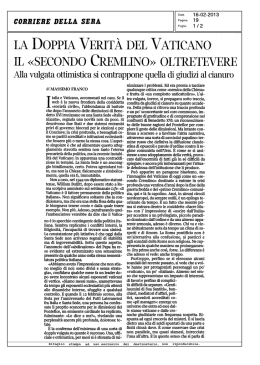 La doppia verit&agrave; del Vaticano, il `secondo Cremlino`