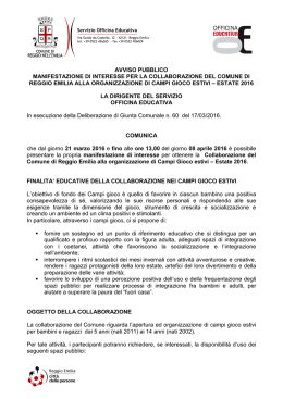 MANIFESTAZIONE D`INTERESSE CAMPI GIOCO ESTATE 2016