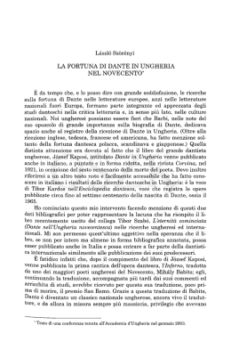 La fortuna di Dante in Ungheria nel Novecento