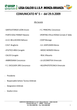 LEGA CALCIO U.I.S.P. MONZA-BRIANZA COMUNICATO N&deg; 5 &ndash; del