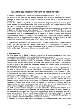 Relazione del Presidente al Bilancio 2014