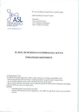 Il Mal di Schiena o Lombalgia Acuta - Strategie Difensive