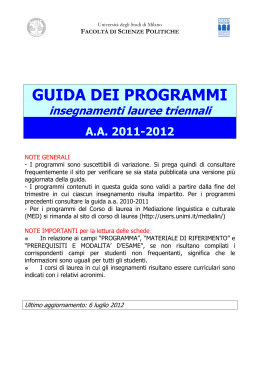 guida dei programmi - Scienze Politiche, Economiche e Sociali Unimi