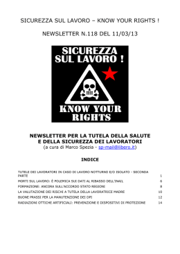 sicurezza sul lavoro &ndash; know your rights ! newsletter n
