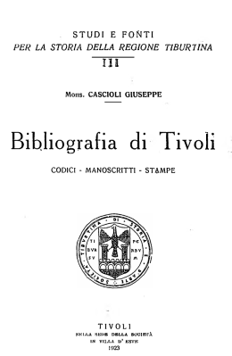 Bibliografia di Tivoli - Società Tiburtina di Storia e d`Arte