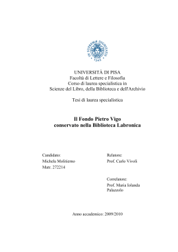 Il Fondo Pietro Vigo conservato nella Biblioteca Labronica