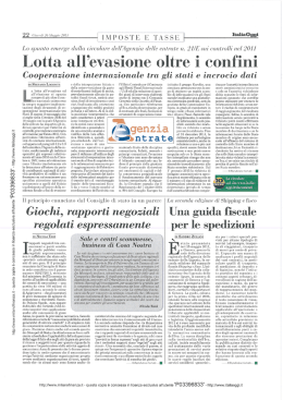 Lotta all`evasione oltre i conﬁni