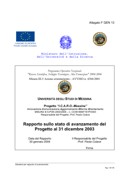 Rapporto sullo stato di avanzamento del Progetto al 31 dicembre 2003
