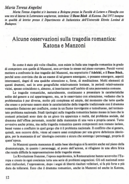 Alcune osservazioni sulla tragedia romantica: Katona e Manzoni