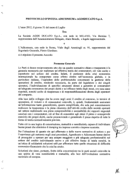PROTOCOLLO D`INTESA ADICONSUM e AGOSDUCATO S.p.A. L