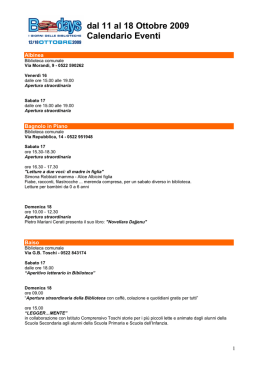 dal 11 al 18 Ottobre 2009 Calendario Eventi