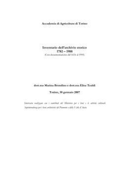 Inventario dell`archivio storico 1782 &ndash; 1988