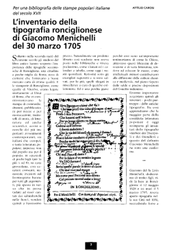 L`inventario della tipogratia roncigiionese di Giacomo ~enichelli del