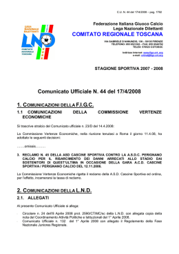 COMITATO REGIONALE TOSCANA Comunicato Ufficiale N