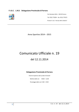Comunicato Ufficiale n. 19 - FIGC Delegazione Provinciale di Ferrara