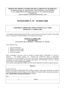Numero 39 - Ordine dei Medici Veterinari della Provincia di Perugia