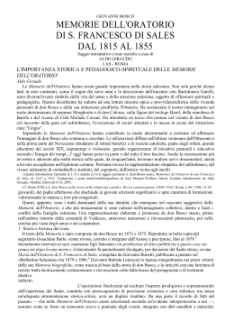memorie dell`oratorio di s. francesco di sales dal 1815 al