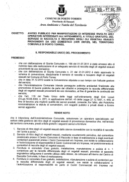 Manifestazione di Interesse raccolta oli vegetali esausti