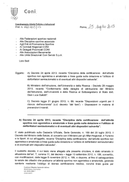 Circolare CONI, sistesi D.M. 26/04/2013