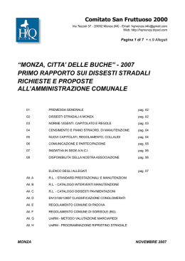 “MONZA, CITTA` DELLE BUCHE” - 2007 PRIMO RAPPORTO SUI