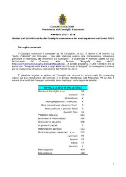 Sintesi dell`attivit&agrave; svolta dal Consiglio comunale e dai suoi