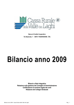 Bilancio 2009 - Cassa Rurale della Valle dei Laghi