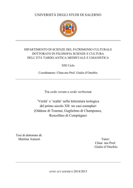 UNIVERSIT&Agrave; DEGLI STUDI DI SALERNO Tra ordo rerum e ordo