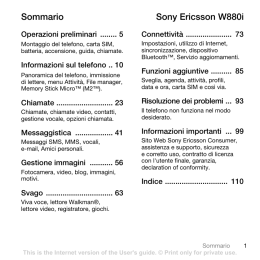 Sommario Sony Ericsson W880i