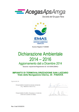 Dichiarazione Ambientale 2014 – 2016