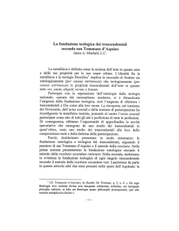 La fondazione teologica dei trascendentali secondo san Tommaso d