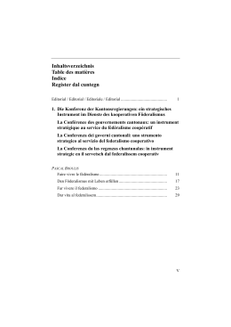 Table des mati&egrave;res Indice Register dal cuntegn